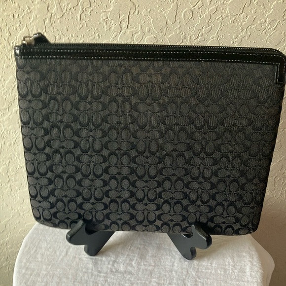 Coach: Black Signature Tablet Holder- Silver Tone - Picture 4 of 14